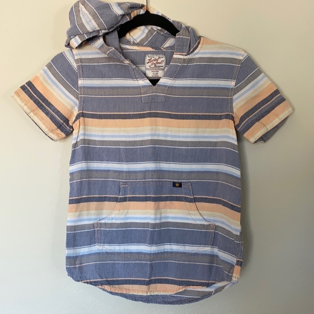Lucky Brand boys striped cotton poncho shirt with hood